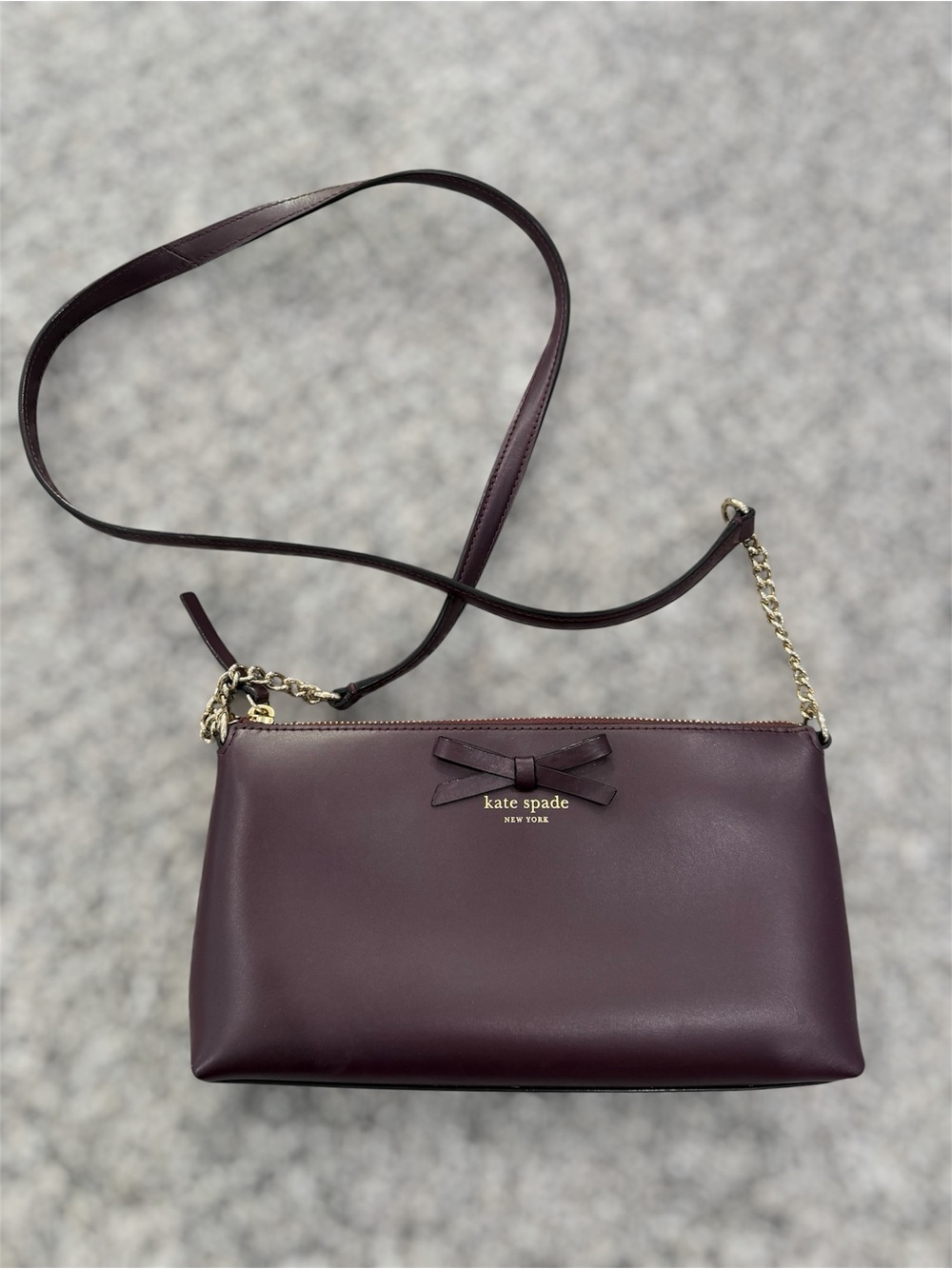 Kate Spade Plum Leather Crossbody with Bow and Gold Chain